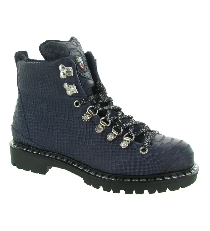 apres ski bottes fourrees - Botte de neige - femme - Cuir - Bleu Marine - New italia shoes