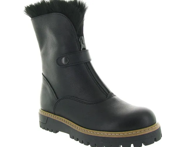 apres ski bottes fourrees - Chaussure neige - femme - Cuir - Noir - La thuile