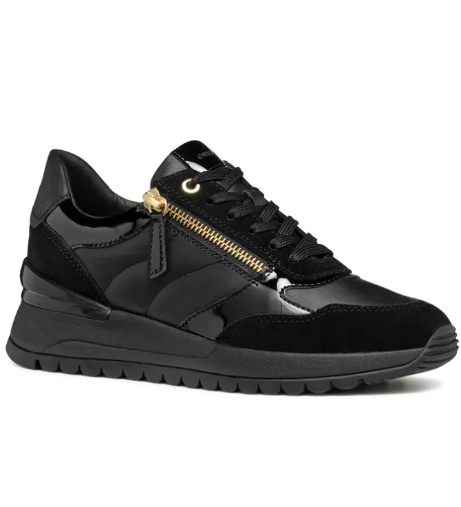 baskets et sneakers - Confort - femme - Cuir laminé - Noir - Geox