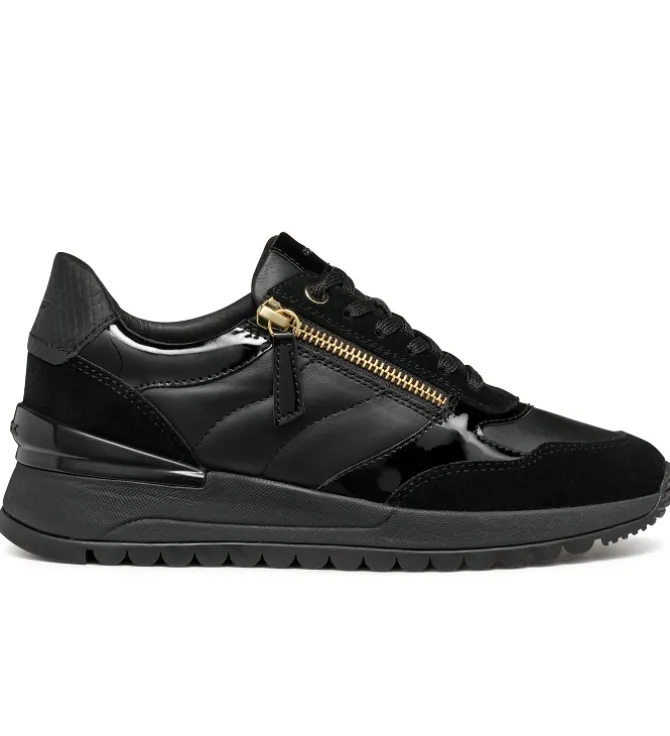 baskets et sneakers - Confort - femme - Cuir laminé - Noir - Geox