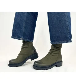 bottines et boots - Casual - femme - Cuir - Kaki - Metisse