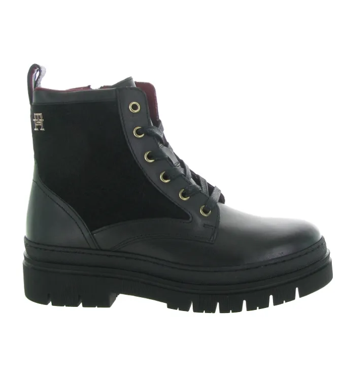 bottines et boots - Motardes - femme - Cuir - Noir - Tommy hilfiger