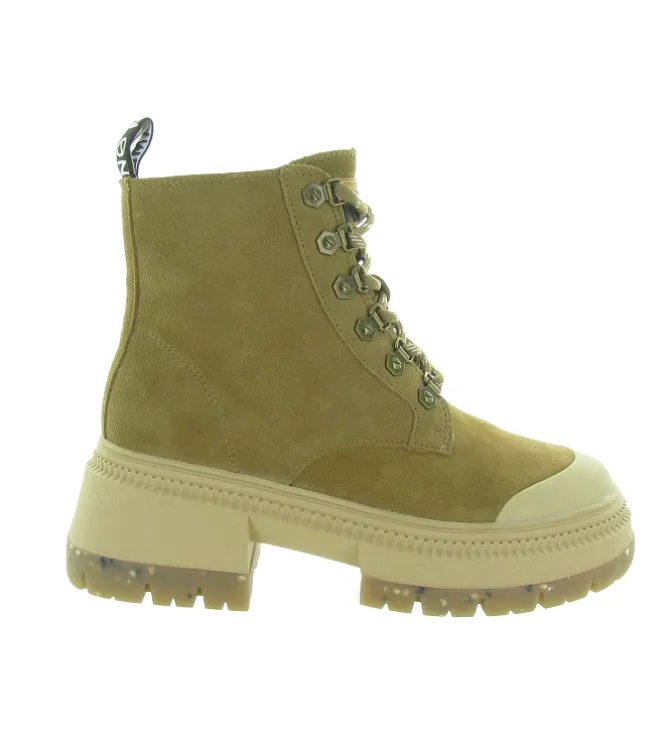 bottines et boots - Motardes - femme - Cuir - Camel - No name