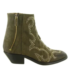 bottines et boots - Santiag - femme - Nubuck - Kaki - La bottega di lisa