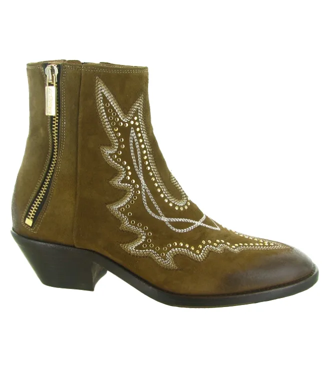 bottines et boots - Santiag - femme - Nubuck - Beige - La bottega di lisa