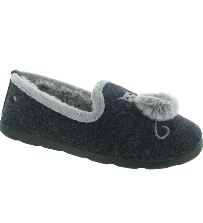 chaussons et pantoufles - Charentaise - femme - Toile - Anthracite - Isotoner