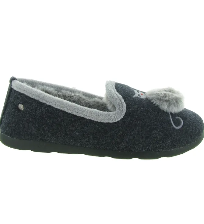 chaussons et pantoufles - Charentaise - femme - Toile - Anthracite - Isotoner