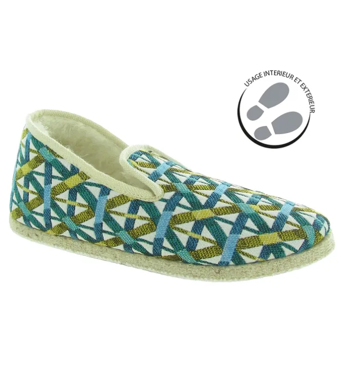chaussons et pantoufles - Charentaise - femme - Textile - Bleu - Rondinaud