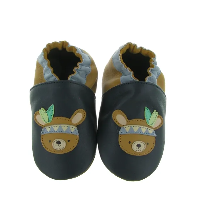 chaussons et pantoufles - Semelle souple - bebe garcon - Cuir - Bleu Marine - Robeez