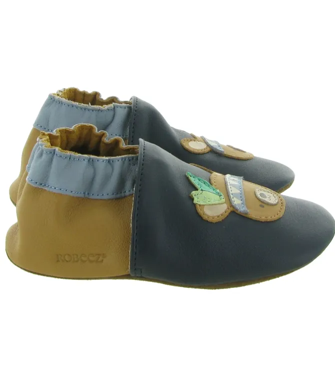 chaussons et pantoufles - Semelle souple - bebe garcon - Cuir - Bleu Marine - Robeez
