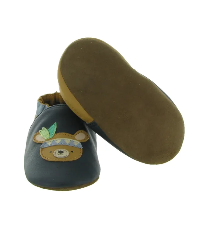 chaussons et pantoufles - Semelle souple - bebe garcon - Cuir - Bleu Marine - Robeez