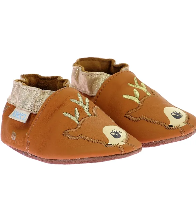 chaussons et pantoufles - Semelle souple - bebe fille - Cuir - Marron - Robeez