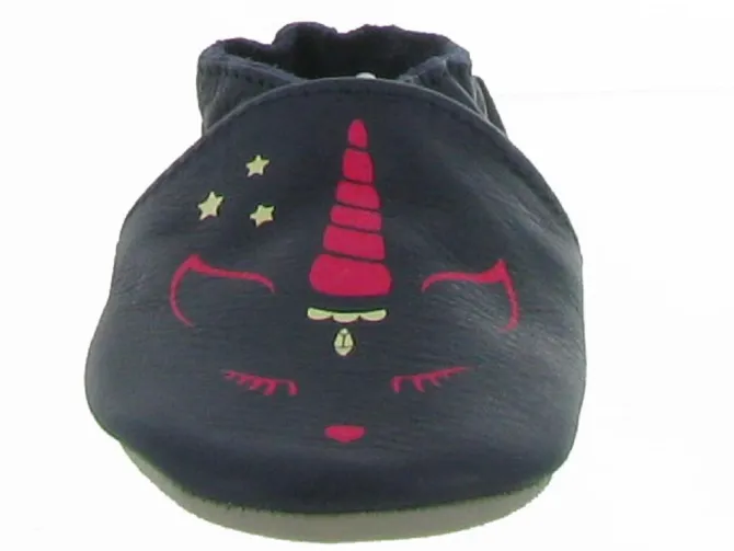 chaussons et pantoufles - Semelle souple - bebe fille - - Bleu Marine - Robeez