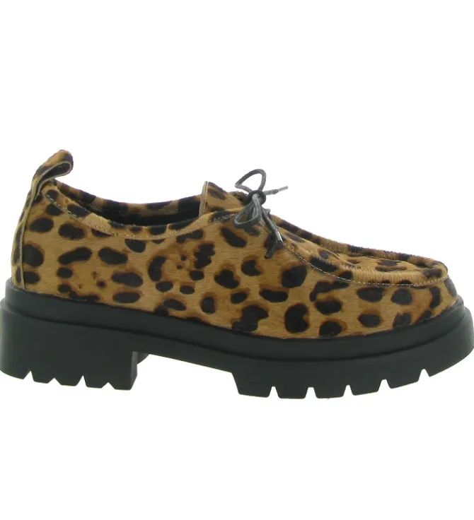 chaussures a lacets - Derby - femme - Cuir - Léopard - Bibi lou