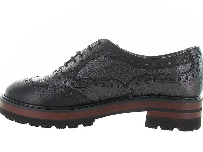 chaussures a lacets - Derby - femme - Cuir - Noir - Pertini