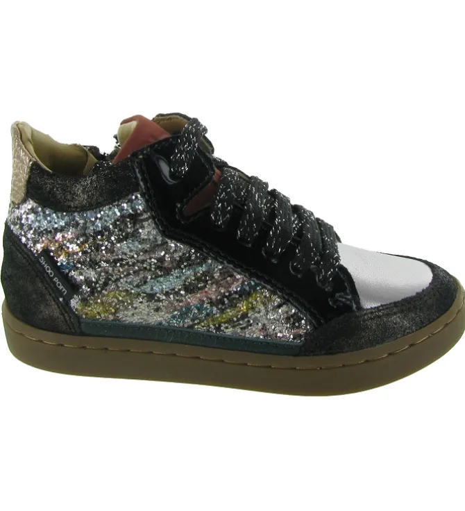 chaussures a lacets - Semelle souple - junior fille - Cuir - Glitter - Paillettes - Shoo pom