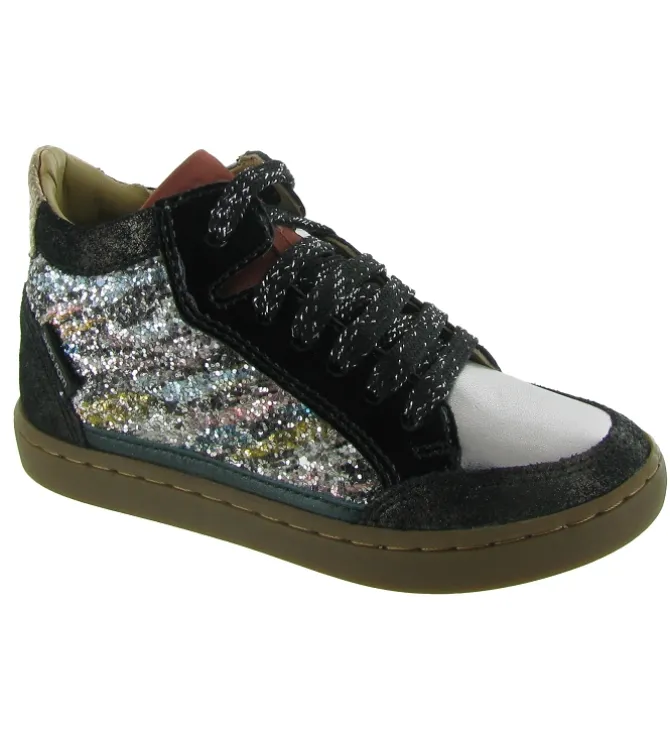 chaussures a lacets - Semelle souple - junior fille - Cuir - Glitter - Paillettes - Shoo pom