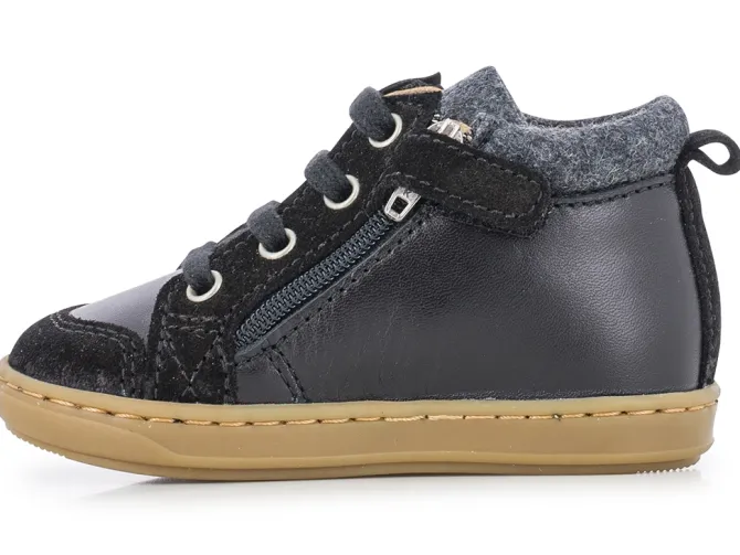 chaussures bebe du 18 au 27 - Semelle souple - bebe garcon - Cuir - Noir - Shoo pom