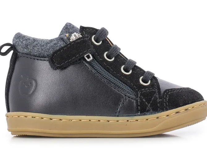 chaussures bebe du 18 au 27 - Semelle souple - bebe garcon - Cuir - Noir - Shoo pom