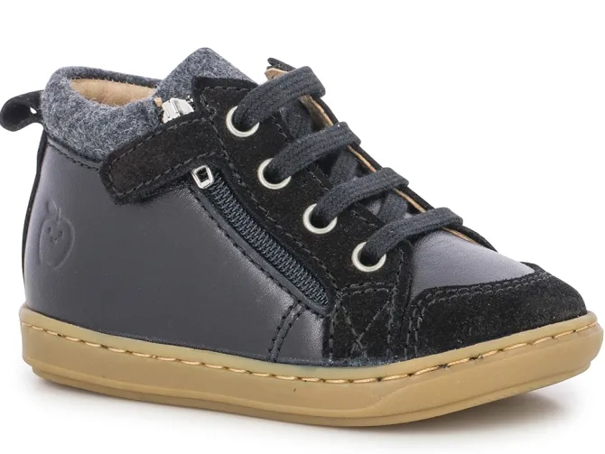 chaussures bebe du 18 au 27 - Semelle souple - bebe garcon - Cuir - Noir - Shoo pom