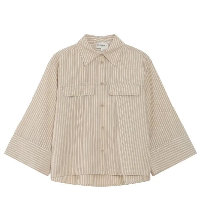 chemise - MANCHE LONGUE - vetement femme - Coton - Beige - Grace and mila
