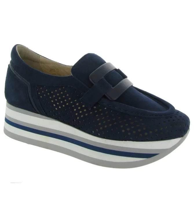 mocassins - Compensé - femme - Cuir - Bleu - Softwaves