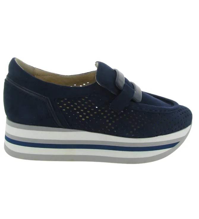 mocassins - Compensé - femme - Cuir - Bleu - Softwaves