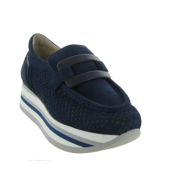 mocassins - Compensé - femme - Cuir - Bleu - Softwaves