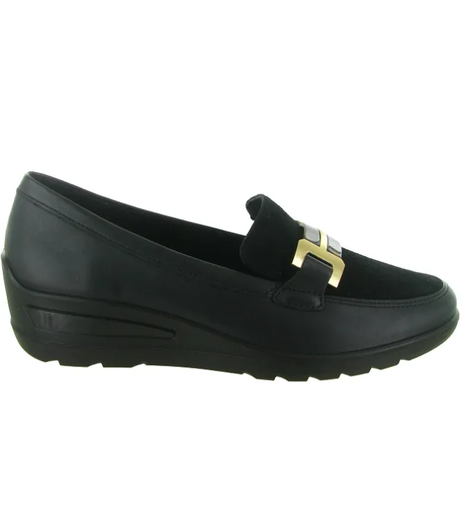 mocassins - Compensé - femme - Cuir - Noir - Ara