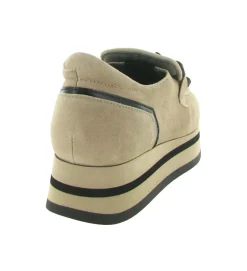 mocassins - Compensé - femme - Cuir - Beige - Softwaves