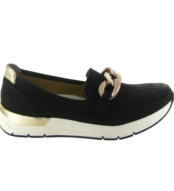 mocassins - Compensé - femme - Cuir - Noir - Rieker
