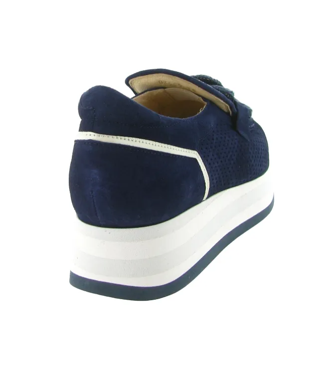 mocassins - Compensé - femme - Cuir - Bleu Marine - Softwaves