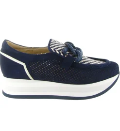 mocassins - Compensé - femme - Cuir - Bleu Marine - Softwaves