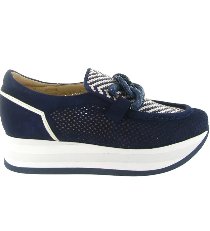 mocassins - Compensé - femme - Cuir - Bleu Marine - Softwaves