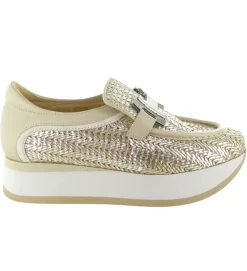 mocassins - Compensé - femme - Cuir - Argent - Softwaves