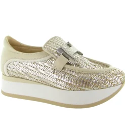 mocassins - Compensé - femme - Cuir - Argent - Softwaves