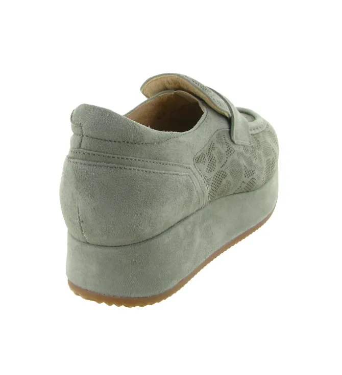 mocassins - Compensé - femme - Cuir - Vert amande - Softwaves