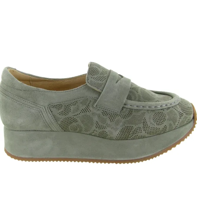 mocassins - Compensé - femme - Cuir - Vert amande - Softwaves