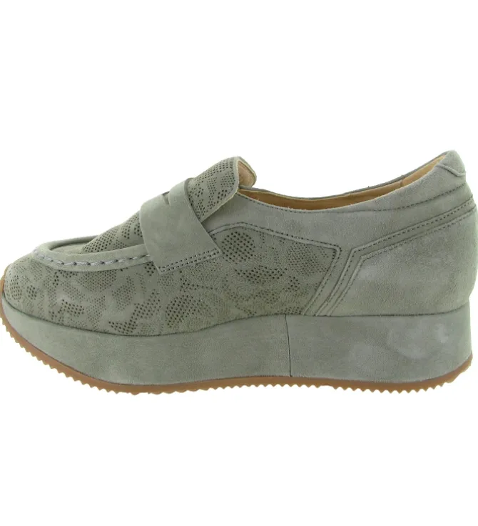 mocassins - Compensé - femme - Cuir - Vert amande - Softwaves