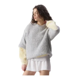 pull - MANCHE LONGUE - vetement femme - Coton - Gris - American vintage