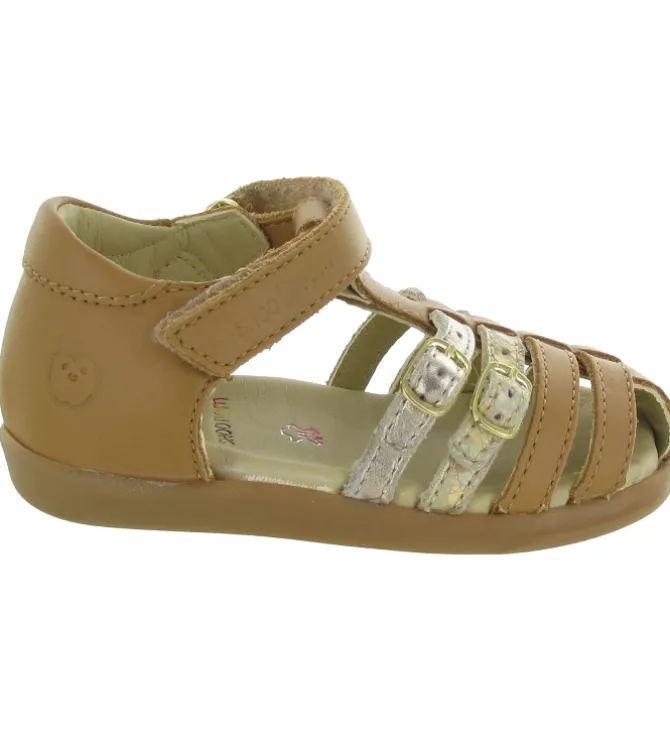 sandales et nu pieds - - bebe fille - Cuir - Camel - Shoo pom