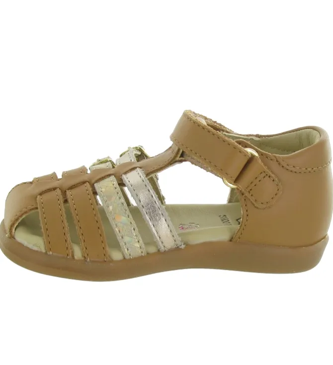 sandales et nu pieds - - bebe fille - Cuir - Camel - Shoo pom
