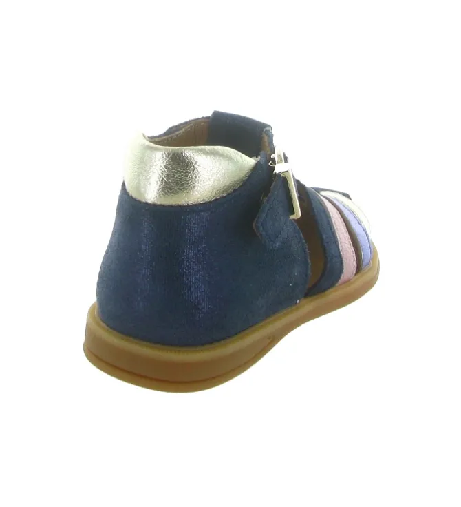 sandales et nu pieds - - bebe fille - Cuir laminé - Bleu Marine - Bellamy