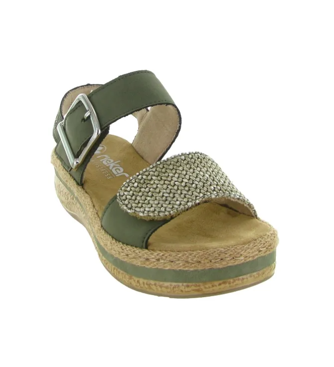 sandales et nu pieds - Confort - femme - Cuir - Kaki - Rieker
