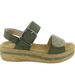 sandales et nu pieds - Confort - femme - Cuir - Kaki - Rieker