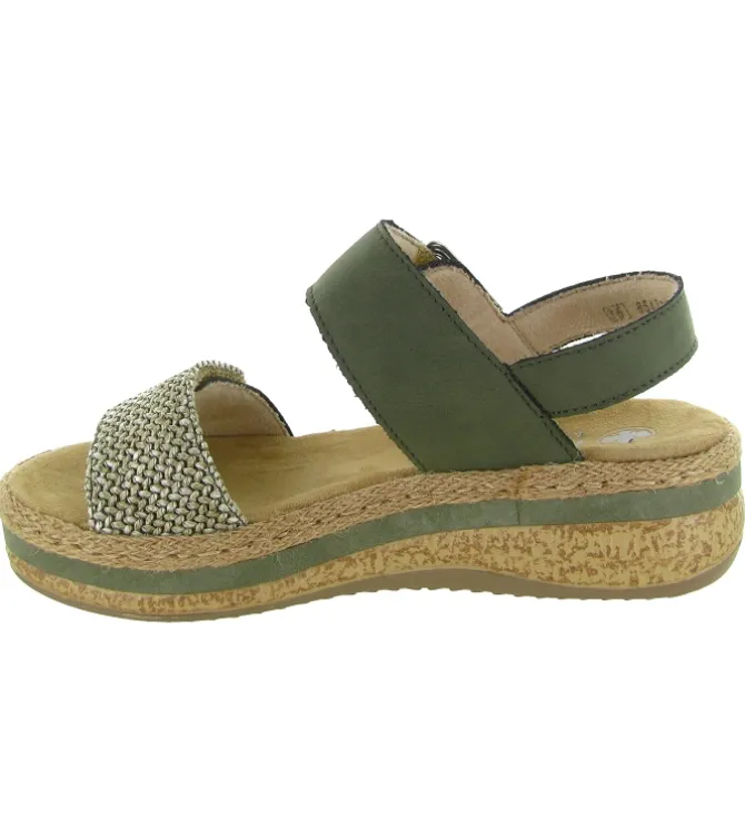 sandales et nu pieds - Confort - femme - Cuir - Kaki - Rieker