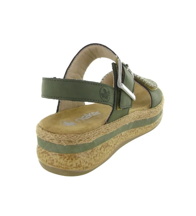 sandales et nu pieds - Confort - femme - Cuir - Kaki - Rieker