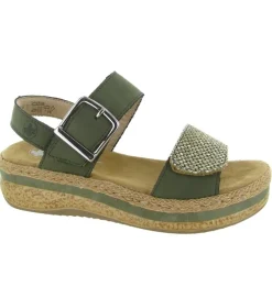 sandales et nu pieds - Confort - femme - Cuir - Kaki - Rieker