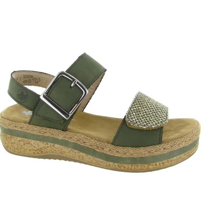 sandales et nu pieds - Confort - femme - Cuir - Kaki - Rieker