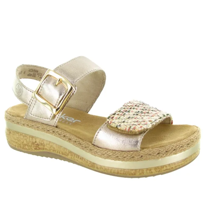 sandales et nu pieds - Confort - femme - Cuir - Or - Rieker